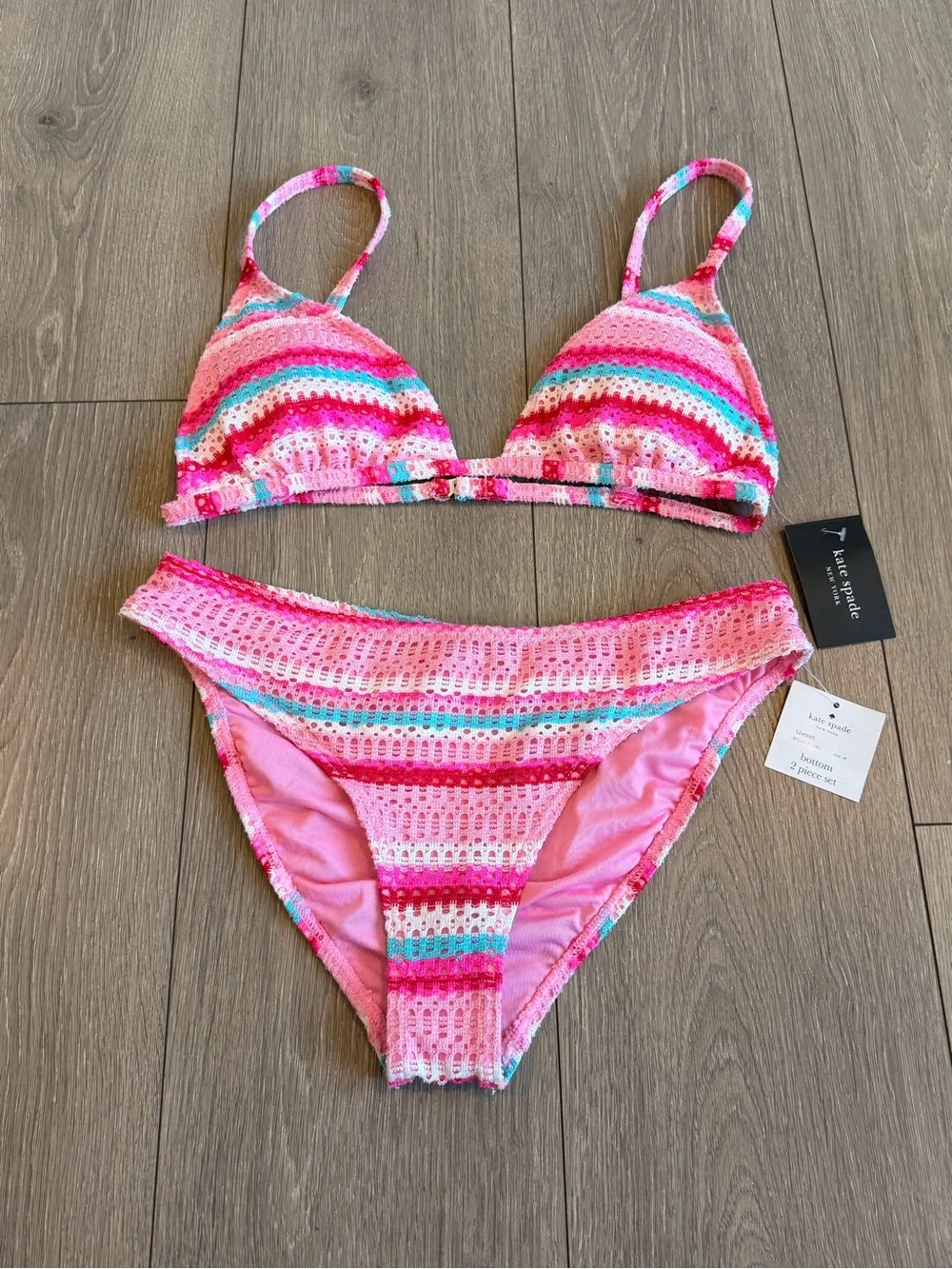 kate spade Pink Multicolor Crochet Stripe Bikini